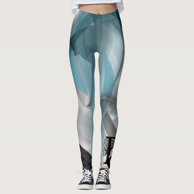 Leggings Fitness Art Abstrait Bleu Océan (Devant)