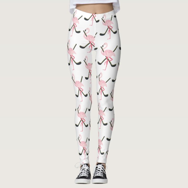 Leggings Flamant rose chanceux de victoire d'hockey (Devant)
