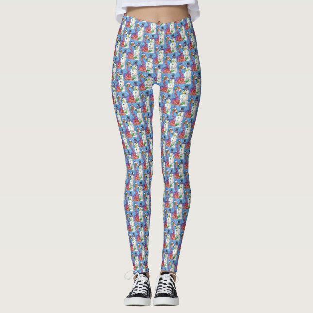 Leggings Flamant rose ROSE SNOWMAN HUMOUR NOËL LEGINGS (Devant)