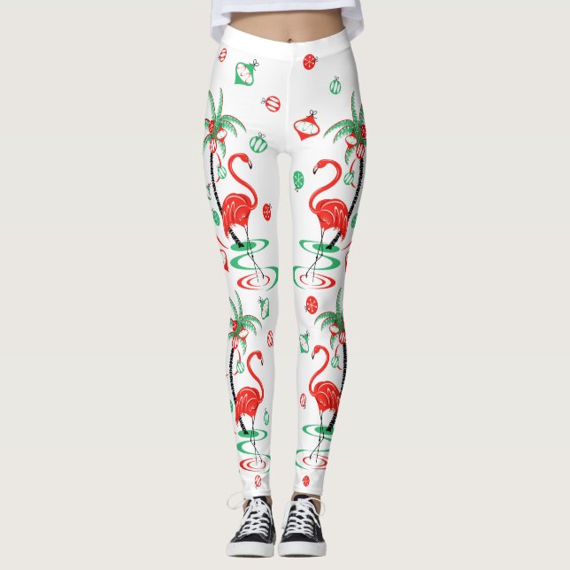 Leggings Flamant rose rouge de Noël (Devant)