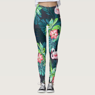 Leggings Flamant rose tropical : Fleurs d'été Motif