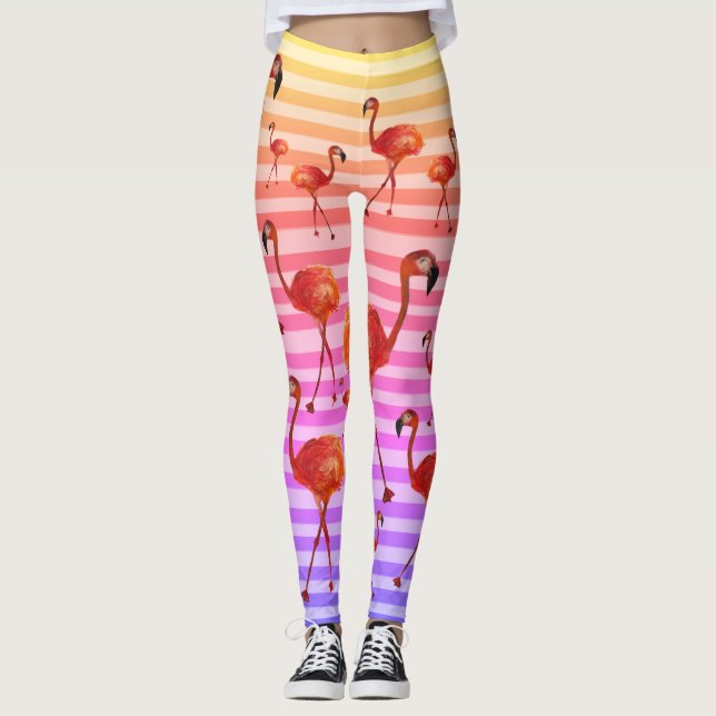 Leggings flamants gos oiseaux leggings, rayures arrière - p (Devant)