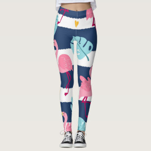 Leggings Flamants roses de dessin : Summer Tropical Vintage