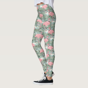Leggings Flamants roses roses mignons Motif feuille de palm