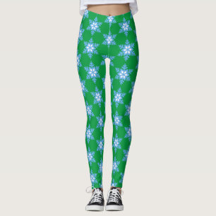 Leggings Flammes de neige bleu vif sur pattes vert vif