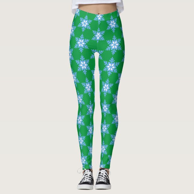 Leggings Flammes de neige bleu vif sur pattes vert vif (Devant)