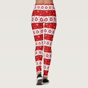Leggings Flammes de neige et balles de Noël blanc et rouge
