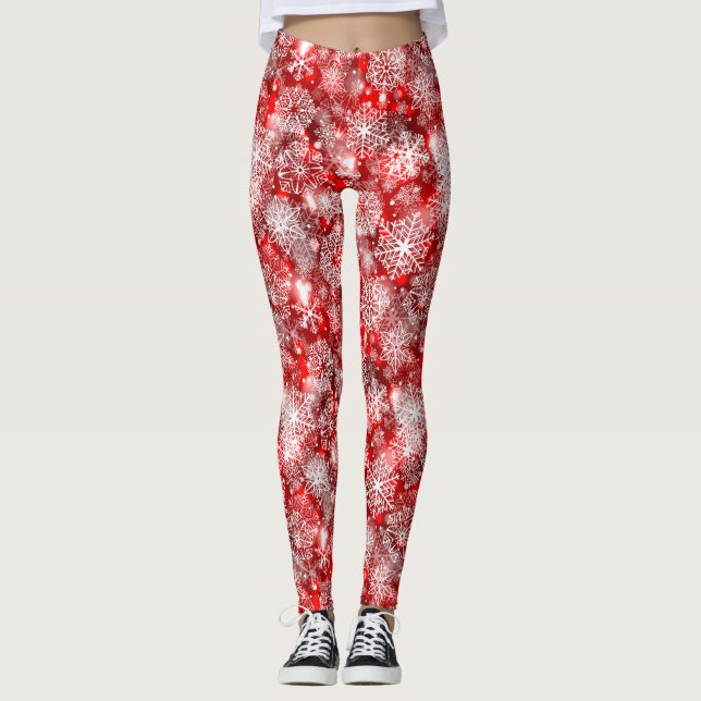 Leggings Flammes de neige sur rouge (Devant)