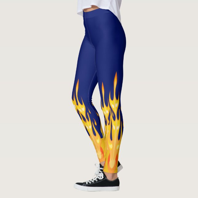 Leggings Flammes jaunes orange en gras sur bleu (Gauche)