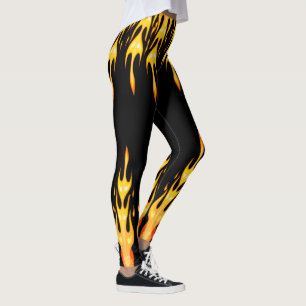 Leggings flammes modernes orange jaune feu noir