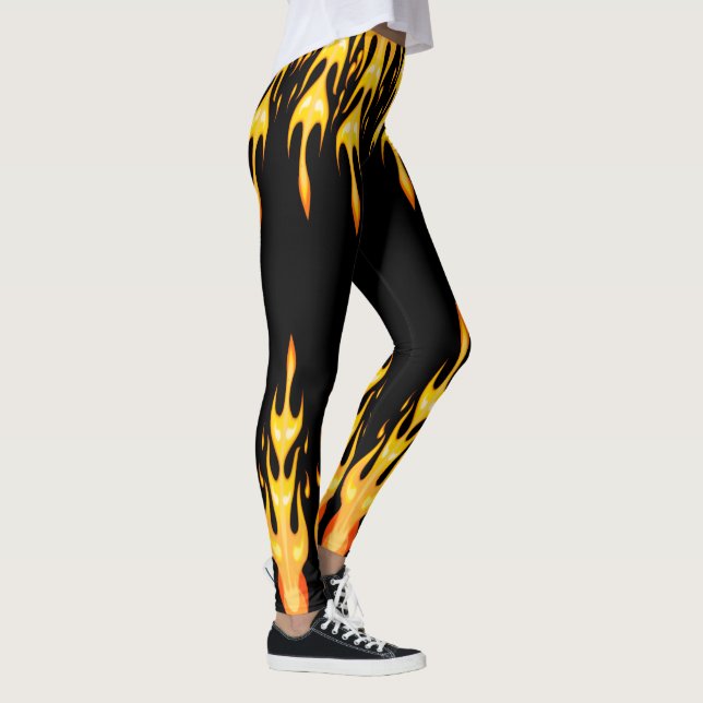 Leggings flammes modernes orange jaune feu noir (Droite)