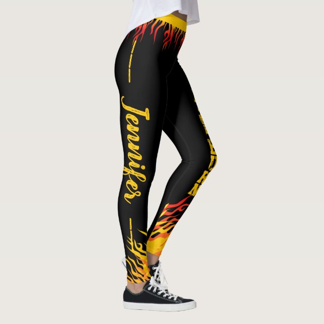 Leggings Flammes motivationnelles avec nom dans Script on B (Droite)