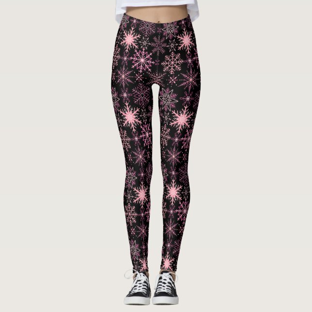 Leggings Flèche de neige motif rose noir BG (Devant)