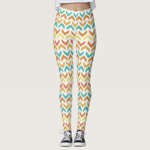 Leggings Flèches rétro Chevron Orange Turquoise or Motif