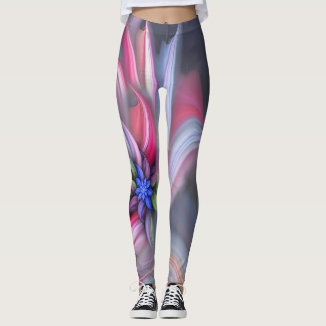 Leggings Fleur abstraite bleue moderne (Devant)