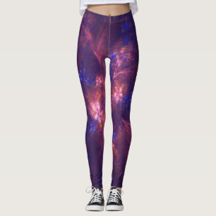 Leggings Fleur Abstraite Mélange De Motifs Violet Et Bleu