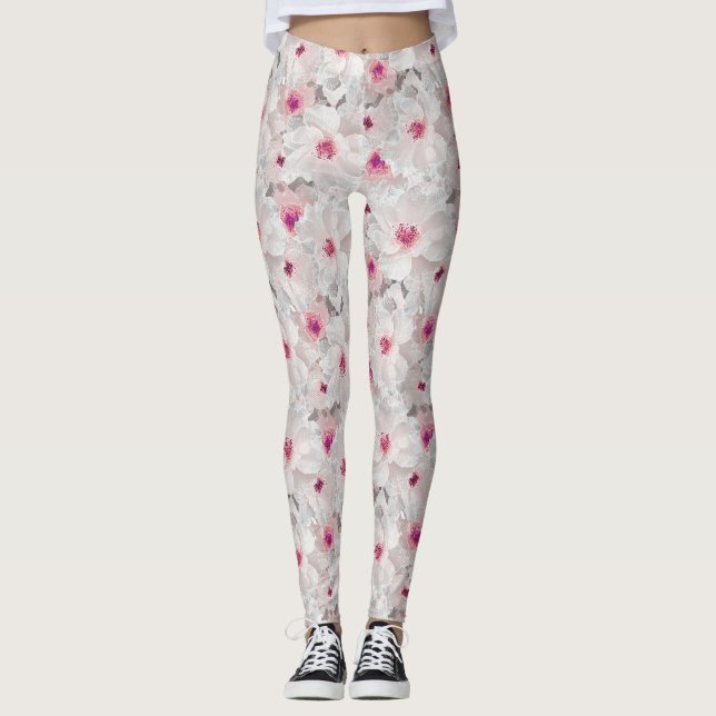 Leggings Fleur blanche et rose délicate (Devant)
