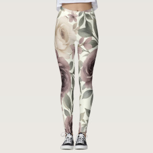 Leggings Fleur botanique Mauve Poussiéreux et Ivoire