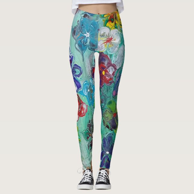 Leggings Fleur colorée en versement acrylique   (Devant)