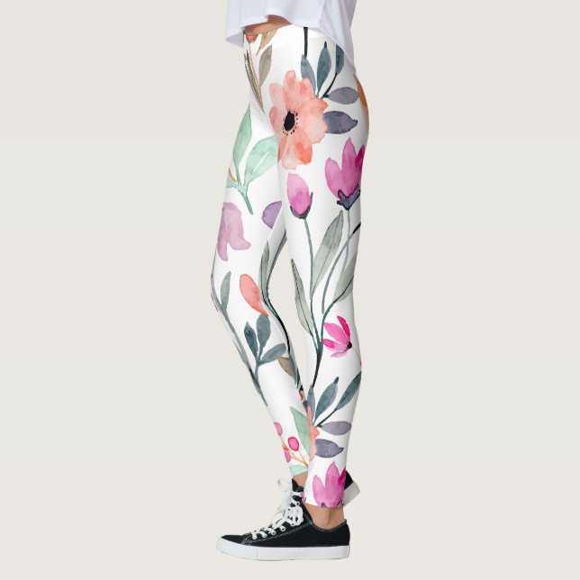 Leggings Fleur d'aquarelle en fleurs douces Motif Pastel (Gauche)