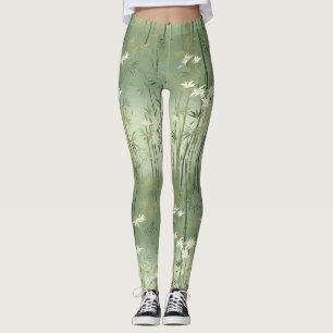 Leggings Fleur de bambou sereine asiatique  (1)