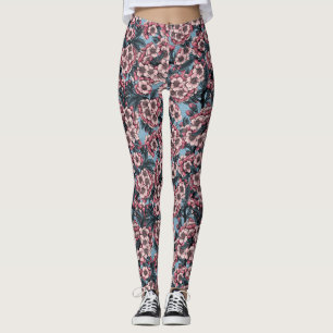 Leggings Fleur de cerisier rose et bleu