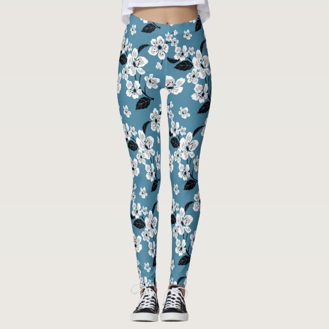 LEGGINGS FLEUR DE CERISIER - SAKURA (BLEU FUMÉ) (Devant)