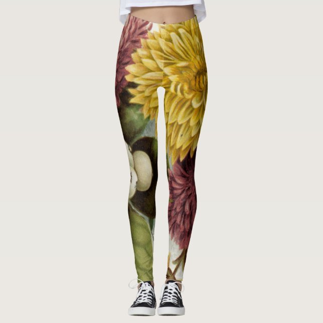 Leggings Fleur de chrysanthème mère florale (Devant)