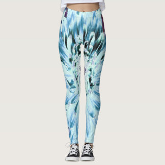 Leggings Fleur de dahlia verte menthe et sarcelle