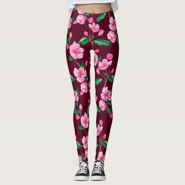 Leggings Fleur de fleurs de cerisier rose (Devant)