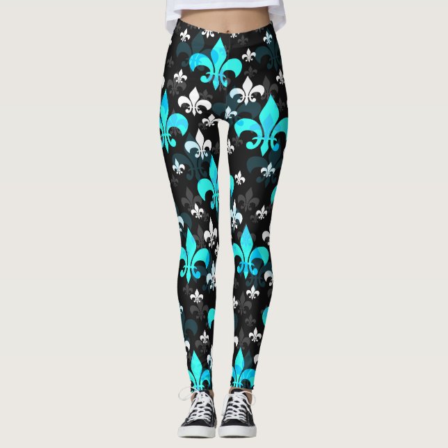 Leggings Fleur De Lis Blanc Bleu (Devant)