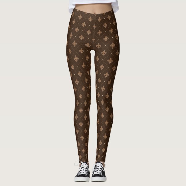 Leggings Fleur De Lis Brown Modèle Damas (Devant)
