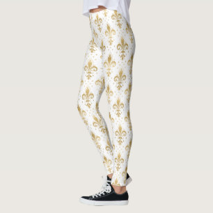 Leggings Fleur-de-lis dorée en motif sans couture sur fond