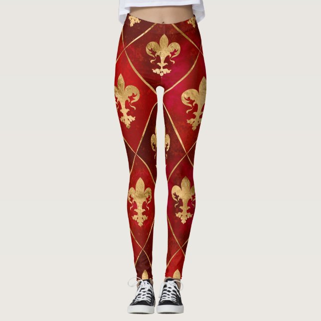 Leggings Fleur de lis motif luxe rouge (Devant)