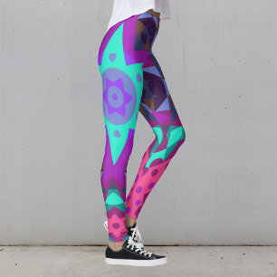 Leggings Fleur de Mandala bleu violet et rose