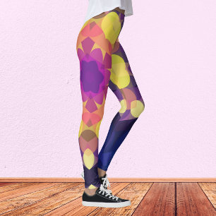 Leggings Fleur de Mandala jaune rose et violet rétro