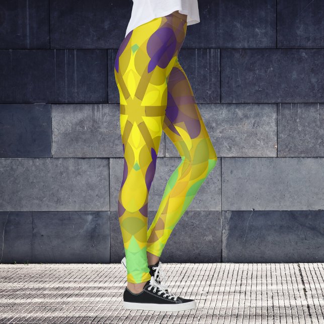 Leggings Fleur de Mandala jaune violet et vert (Créateur téléchargé)