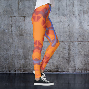 Leggings Fleur de Mandala rétro orange et bleu