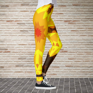 Leggings Fleur de Mandala rétro orange et jaune