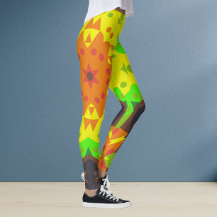 Leggings Fleur de Mandala rétro orange jaune et vert