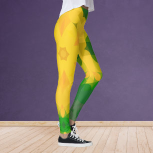 Leggings Fleur de Mandala Retro vert et jaune