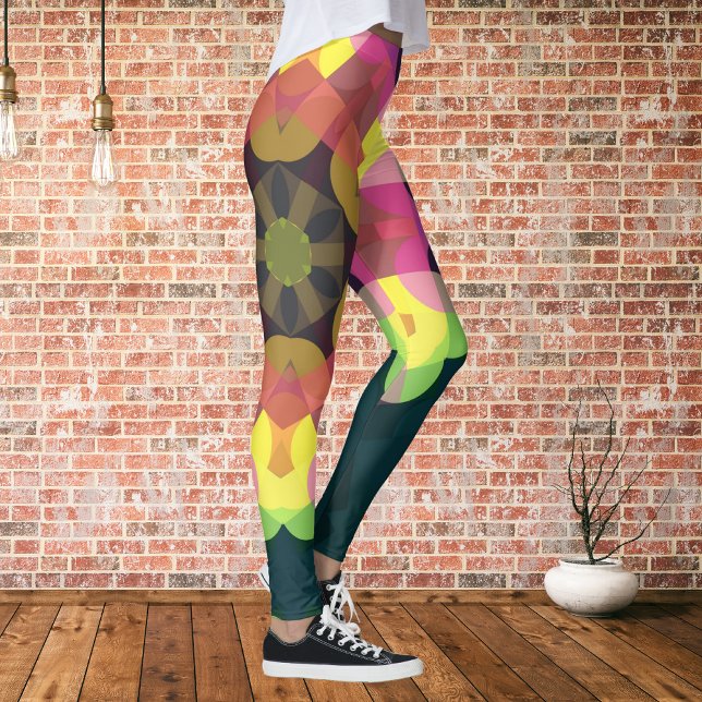 Leggings Fleur de Mandala rose jaune et vert (Créateur téléchargé)