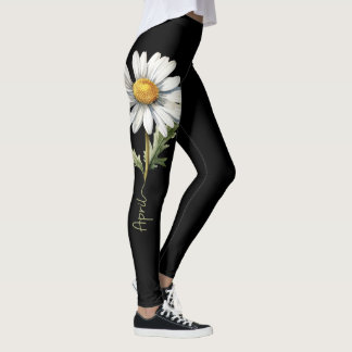 Leggings Fleur de naissance d'avril, marguerite blanche sur