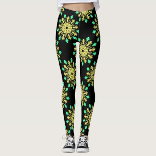 Leggings Fleur de néon jaune et vert