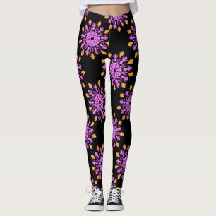 Leggings Fleur de néon rose et orange