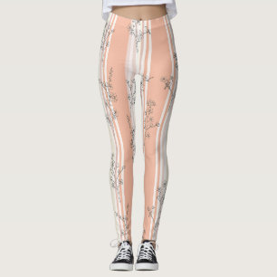 Leggings Fleur de oiseau vintage Toile rayée (9)
