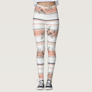Leggings Fleur de oiseau vintage Toile Rayure (12)