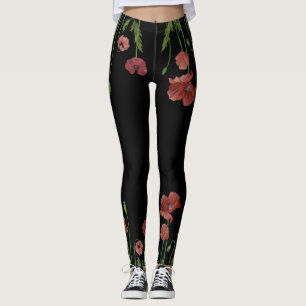 Leggings Fleur de pavot rouge stylisée