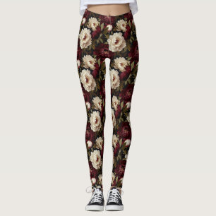 Leggings Fleur de pivoine rouge, blanche et noire sans cout
