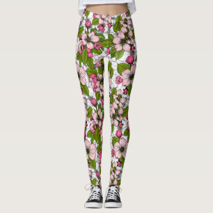 Leggings Fleur de pomme sur blanc